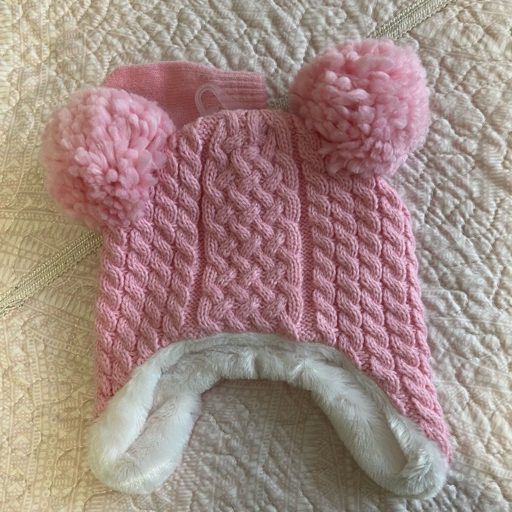 Baby Girl knit Pink Warm Hat/gloves size 0-6 from Target